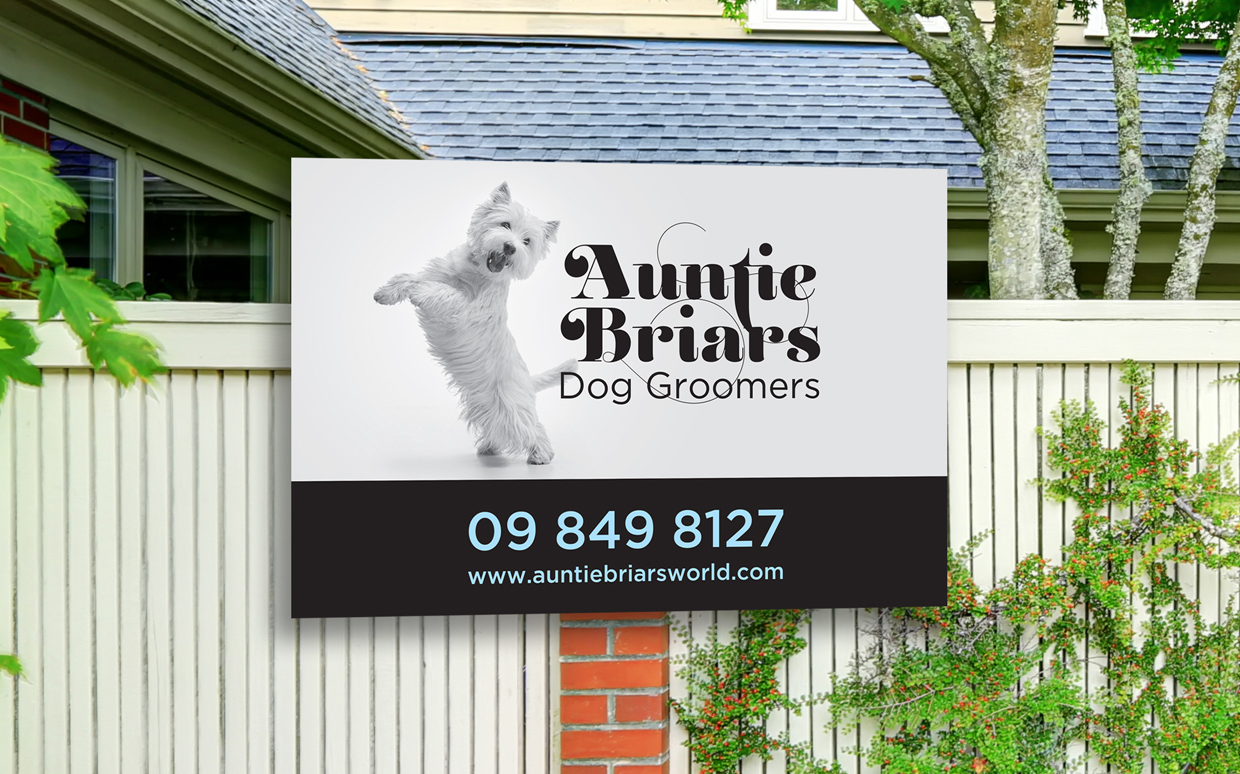 Sign for Auntie briars Dog Groomers